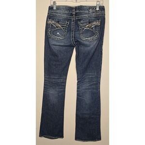 Silver Jeans Womens W27 L33 Blue Pioneer Distressed Bootcut LowRise Flap Pockets